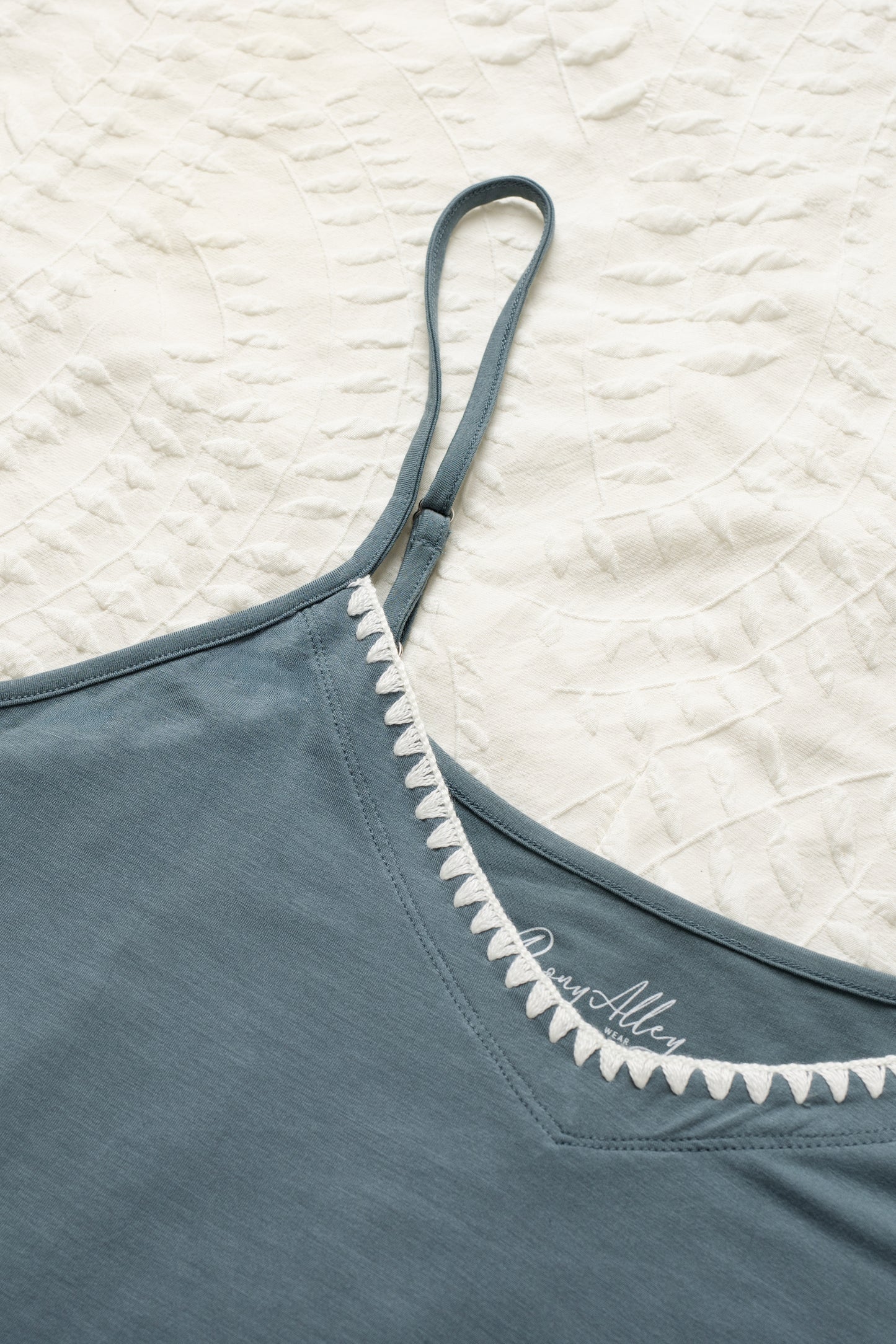 Women Modal Cami Set – Embroidered Summer Pajamas French Blue