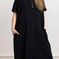 Cooling Modal Nightgown in black, featuring short sleeves and button details, designed for comfort and style.