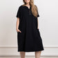 Cooling Modal Nightgown Dress in black, featuring a button-up design and pockets for added comfort.