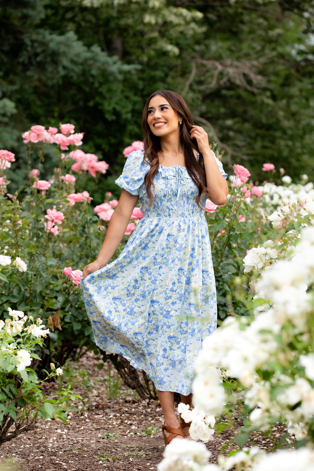 Verona Floral Blue Midi Dress