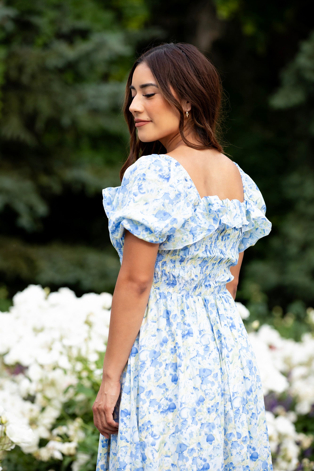 Verona Floral Blue Midi Dress - Nursing Friendly Large Verona Floral Blue Midi Dress - Nursing Friendly Large