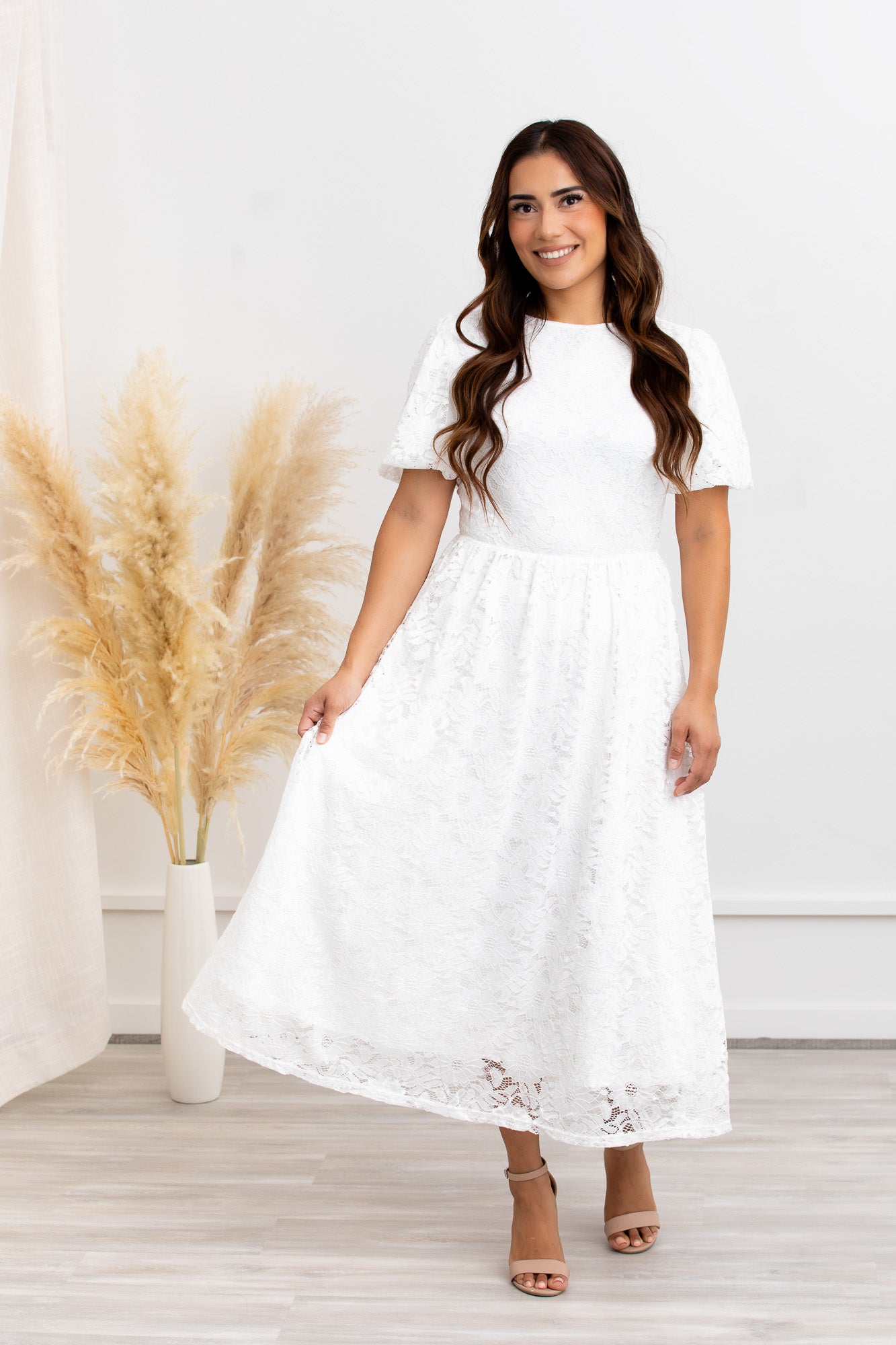 Modest White Lace Midi Dress – Stylish Myla Lace Medium