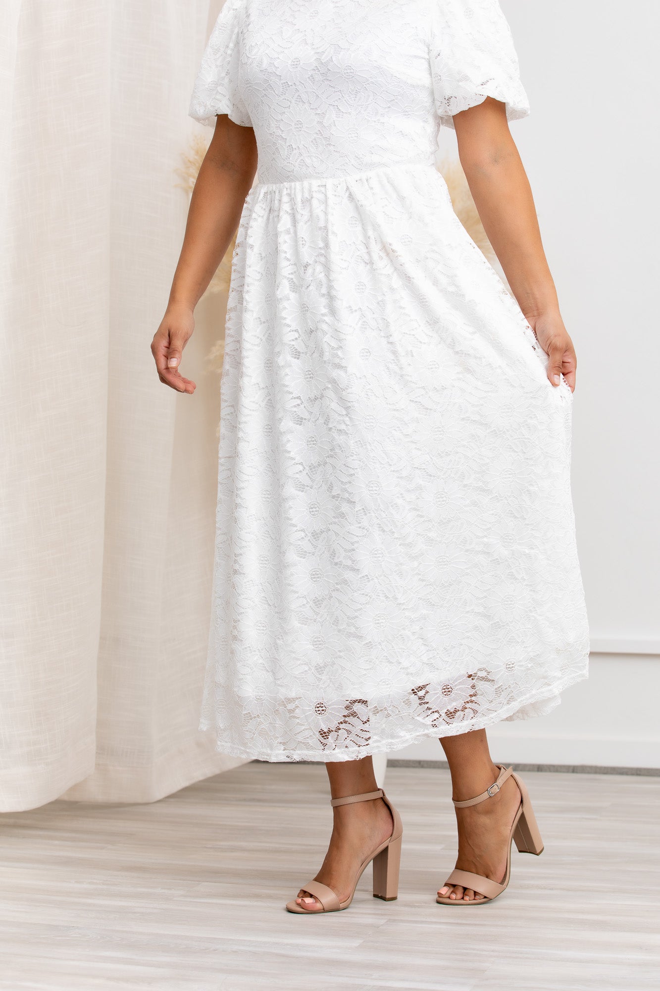 Myla White Midi Lace Dress