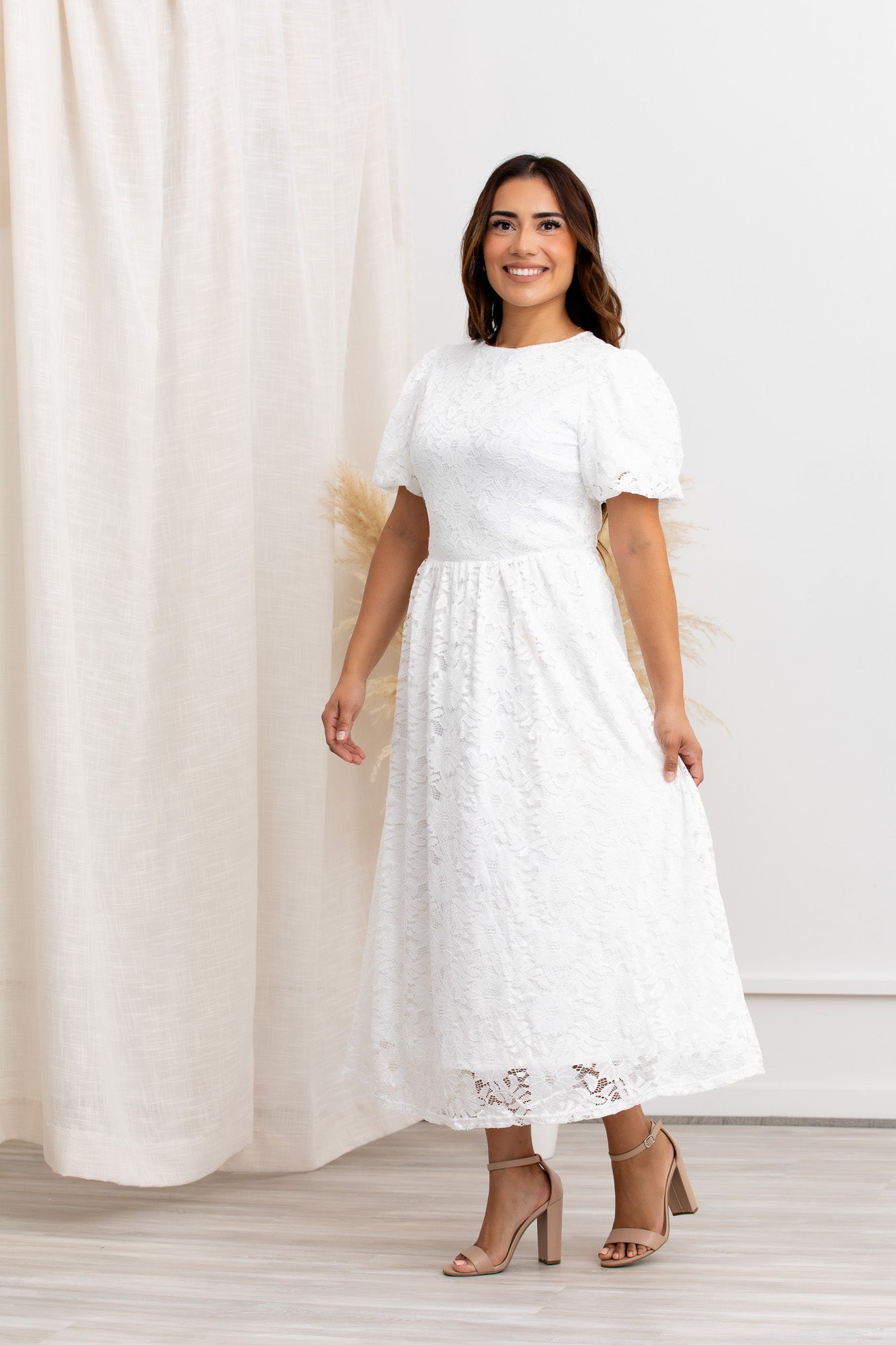 Myla White Midi Lace Dress