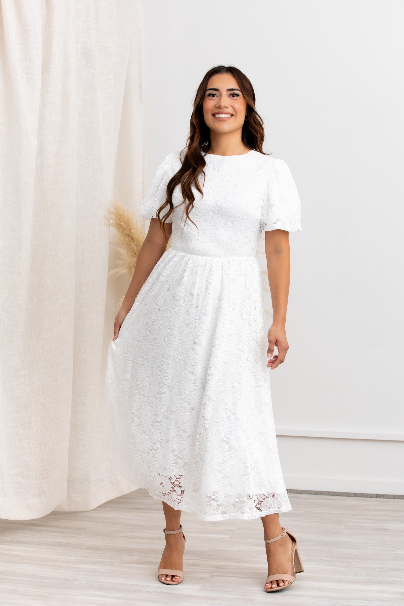 Myla White Midi Lace Dress