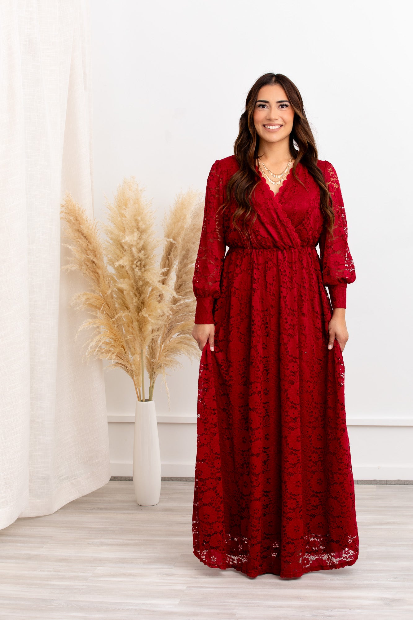 Carolina Crimson Lace Maxi Dress