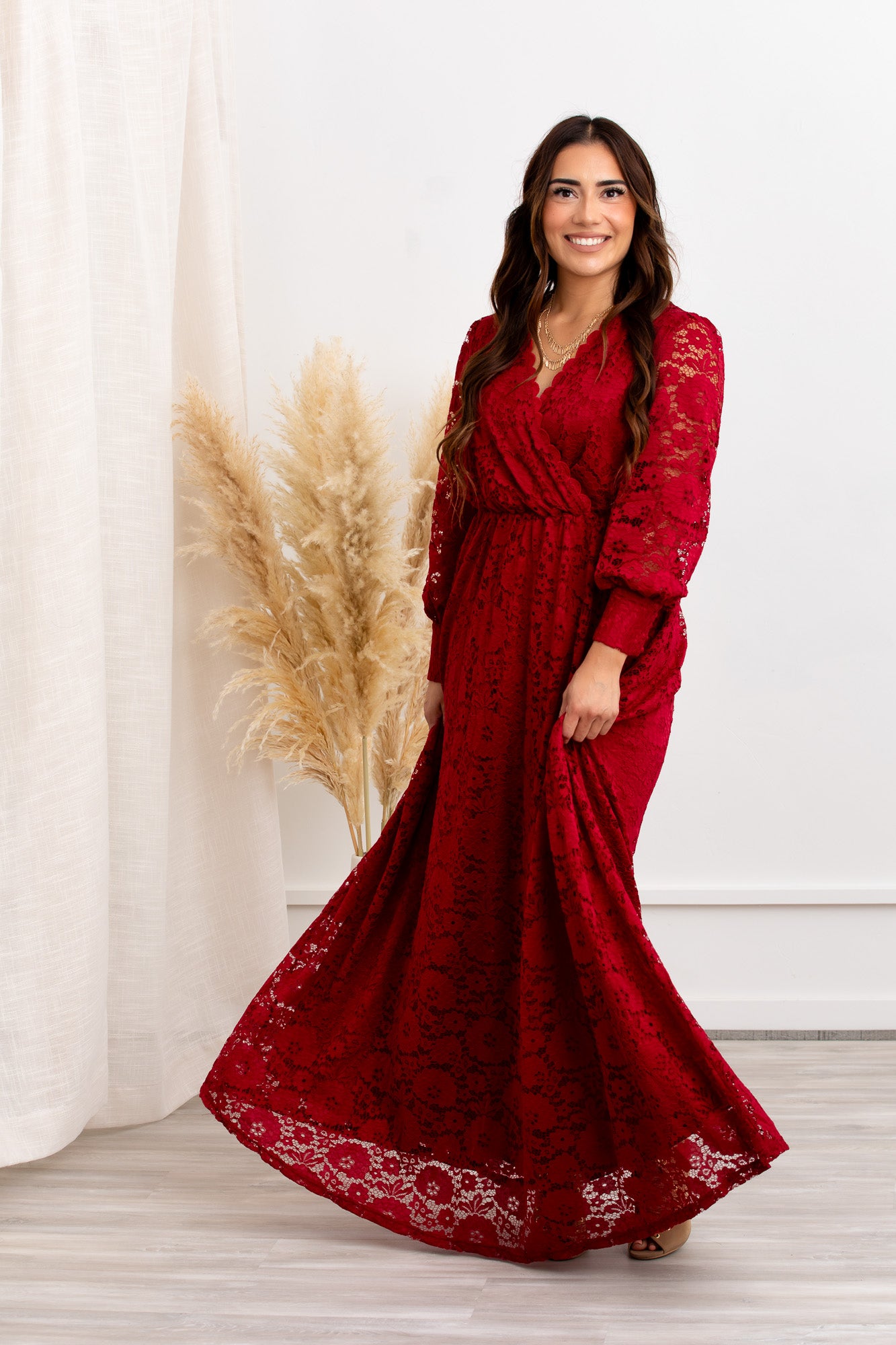 Carolina Crimson Lace Maxi Dress