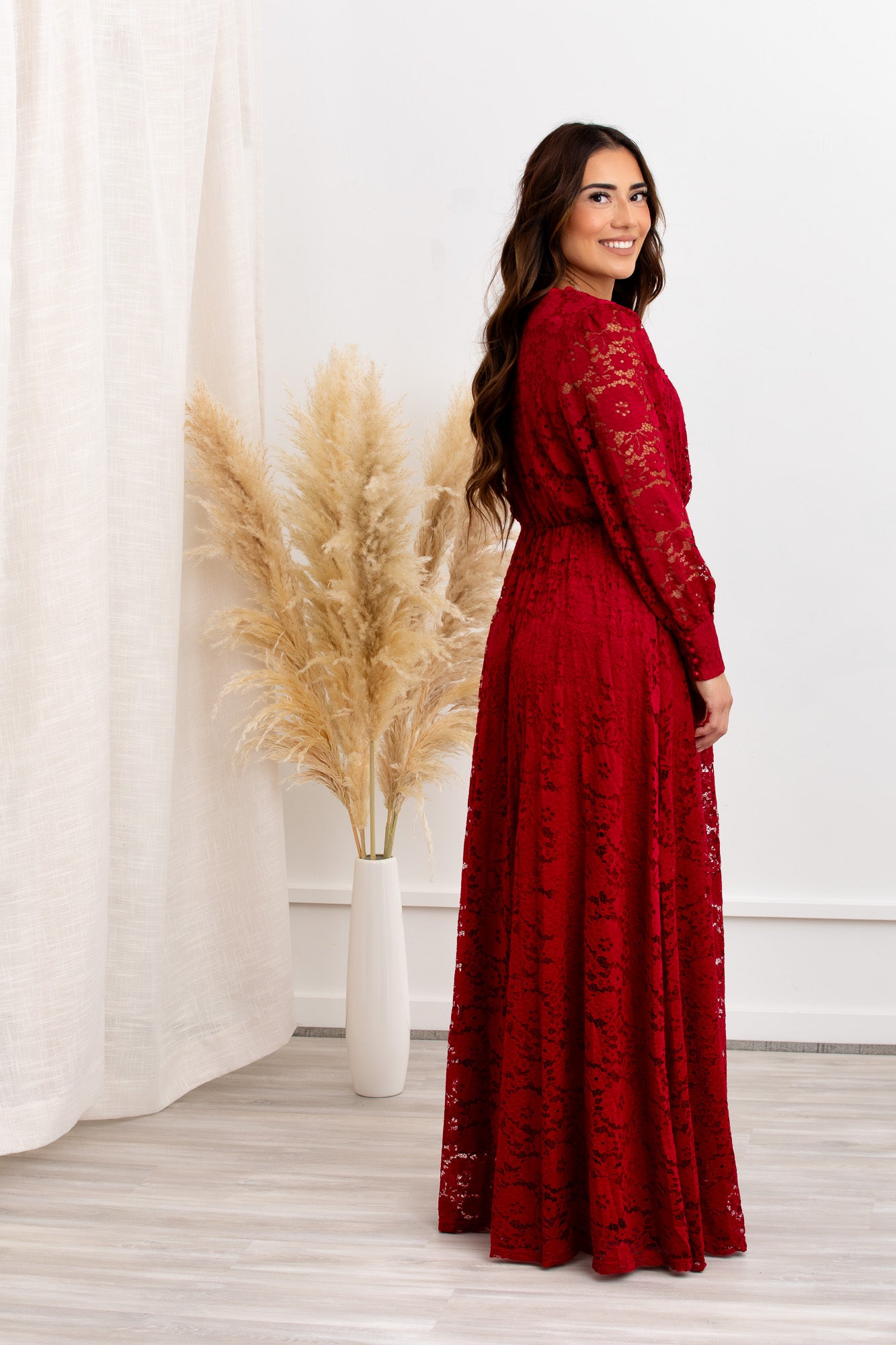 Red lace maxi fashion dress