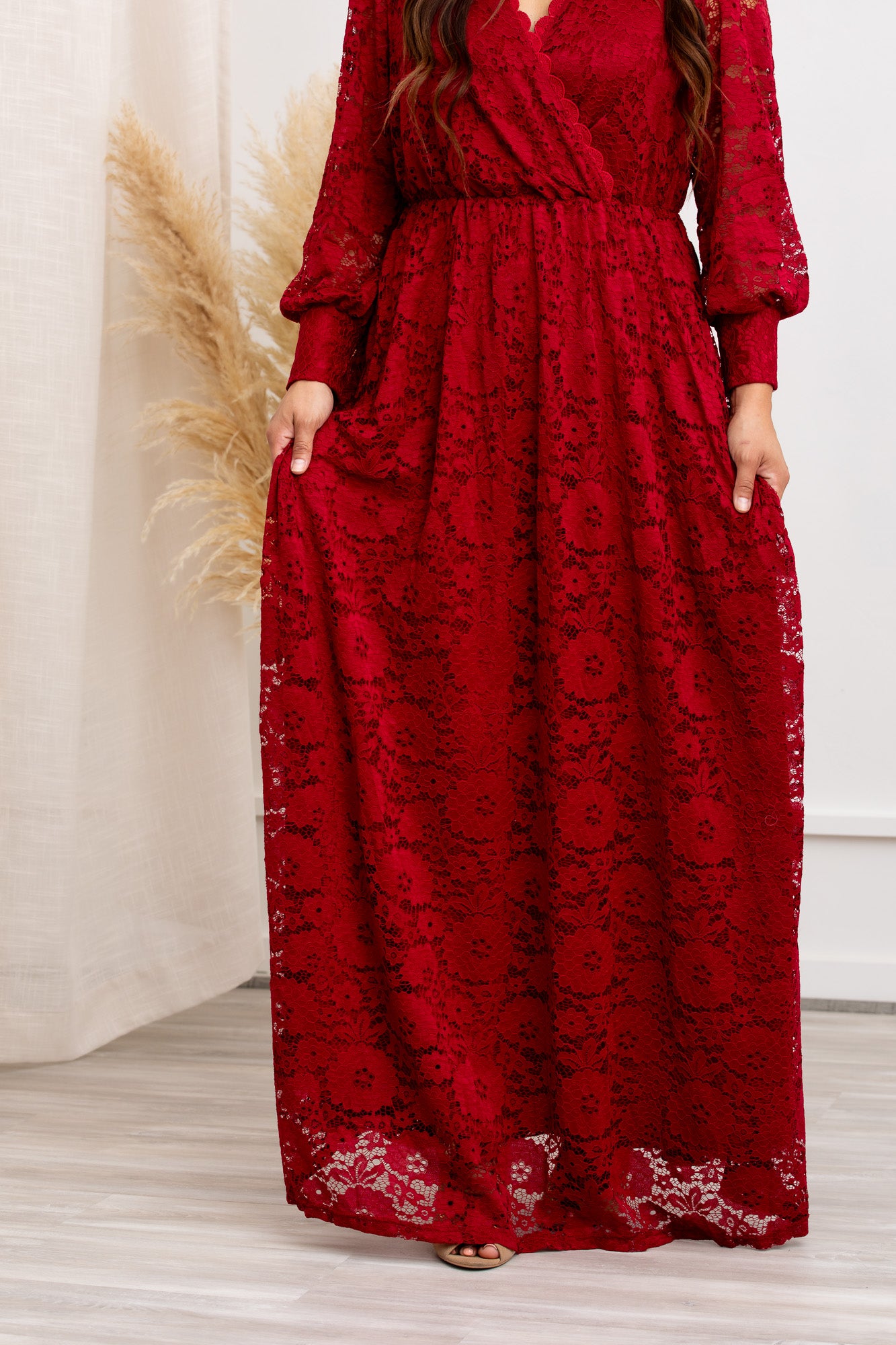 Carolina Crimson Lace Maxi Dress