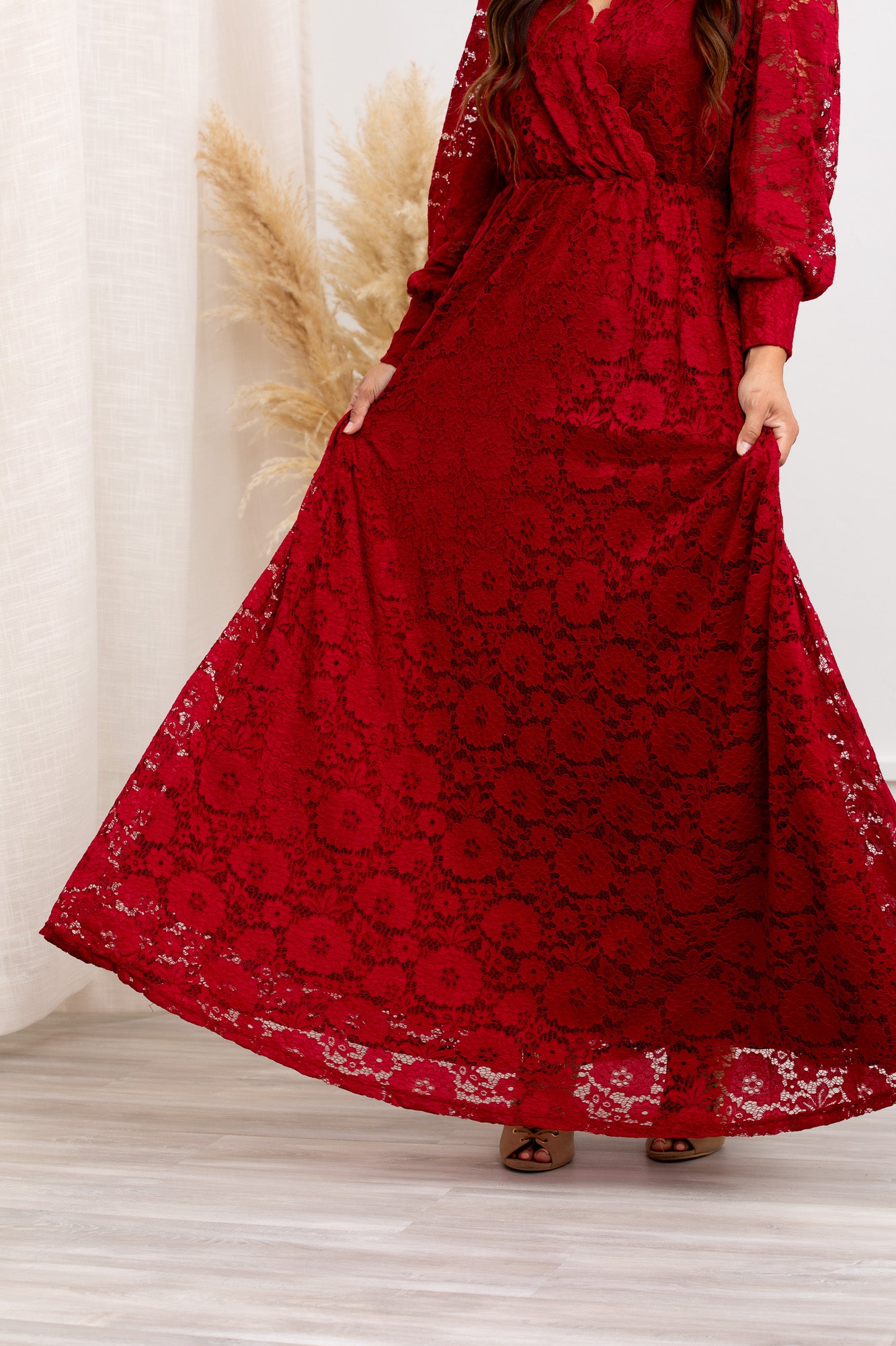 Carolina Crimson Lace Maxi Dress