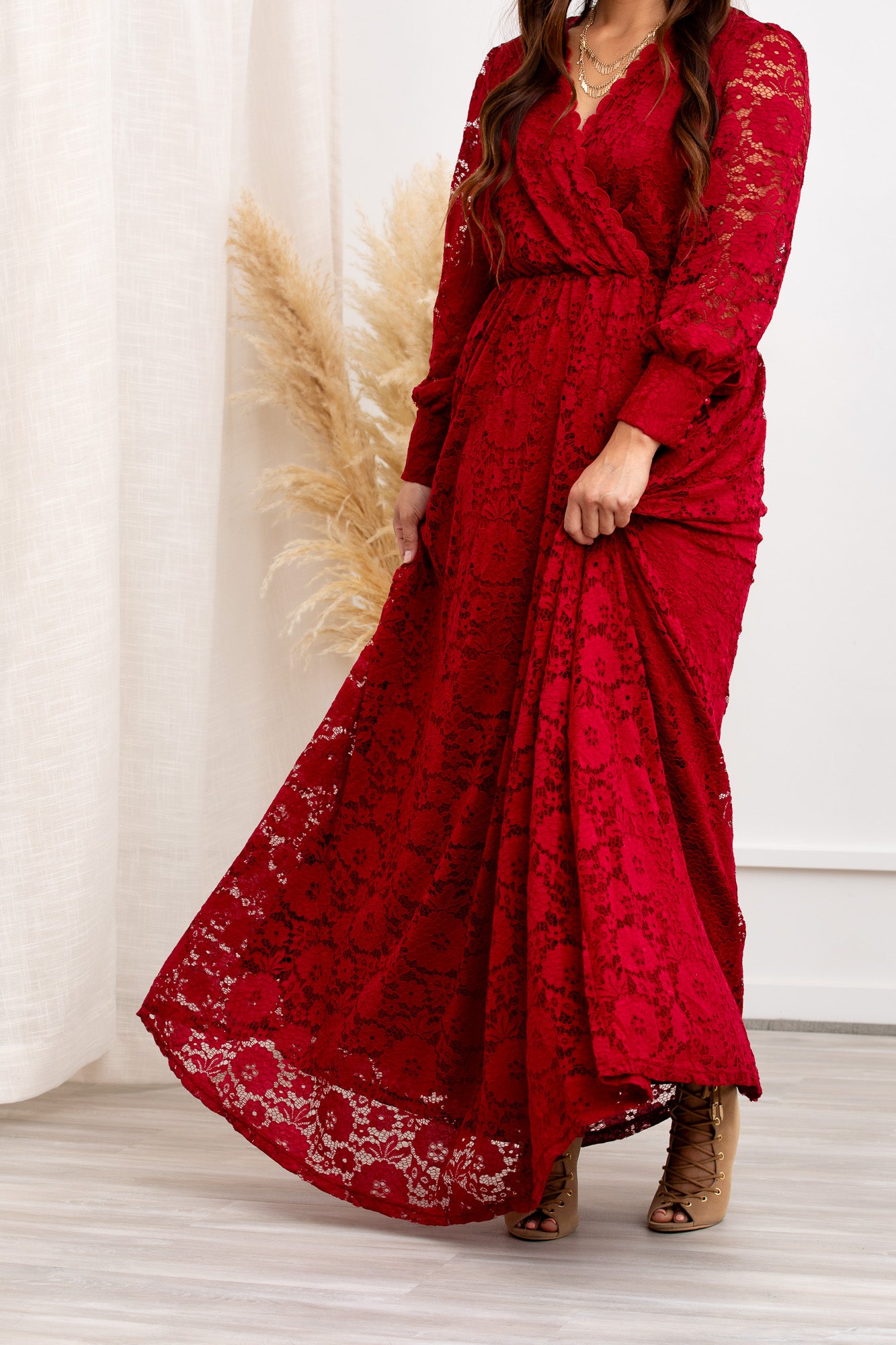 Carolina Crimson Lace Maxi Dress