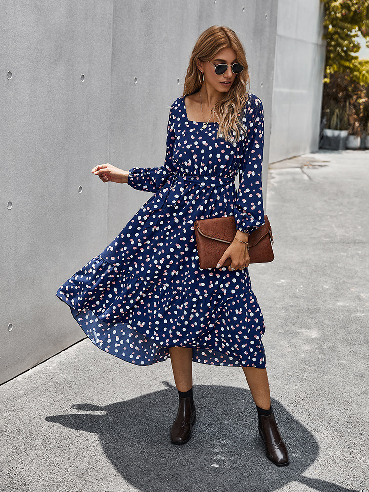 Polka Dot Long Sleeve Women Midi Dress