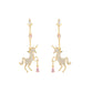 Crystal Unicorn Drop Earrings – Gold with Pink Gem Accents