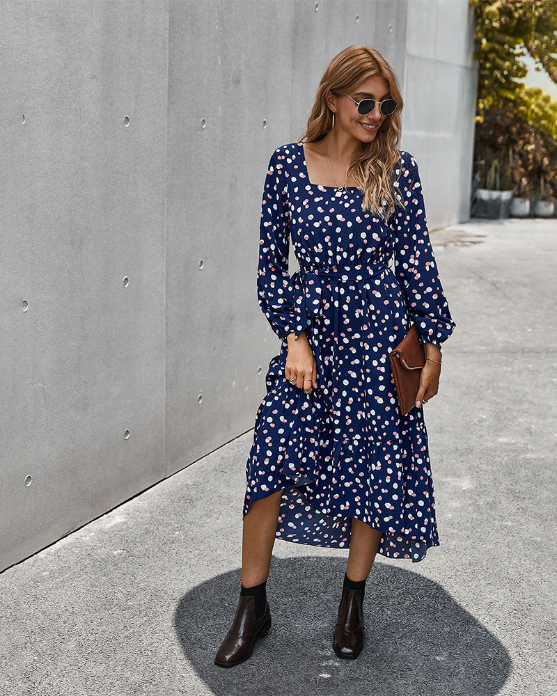 Polka Dot Long Sleeve Women Midi Dress