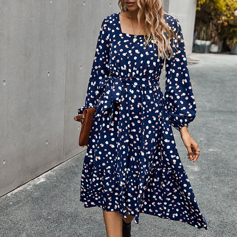 Polka Dot Long Sleeve Women Midi Dress