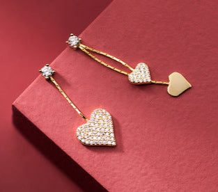 Asymmetrical Crystal Heart Stud Earrings – Gold or Silver