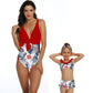 Mommy and Me 2 Piece Bikini Red Floral Swimsuit