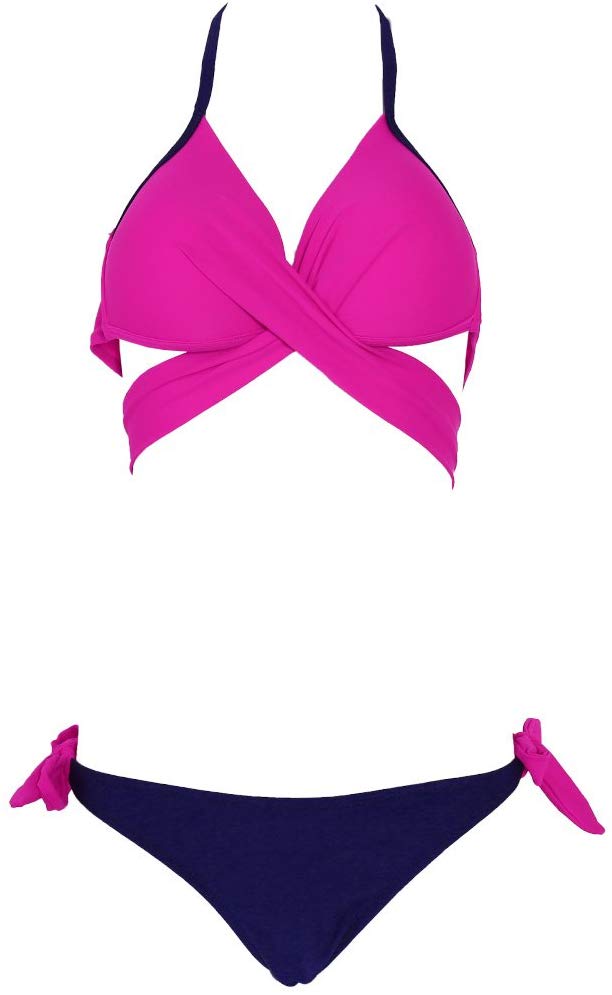 Pink 2 Piece Women Wrap Swimsuit