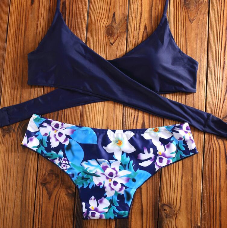 Floral Navy 2 Piece Women Swimsuit Bikini