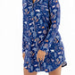 Women nightshirt long sleeve featuring a cozy blue design with forest animals and trees.