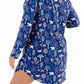 Woodland Night women nightshirt long sleeve in blue with forest and animal prints, perfect for cozy sleep.