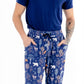 Front view of man wearing mens pajama set in Woodland Night print