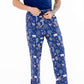 Front view of man wearing mens pajama set in Woodland Night print