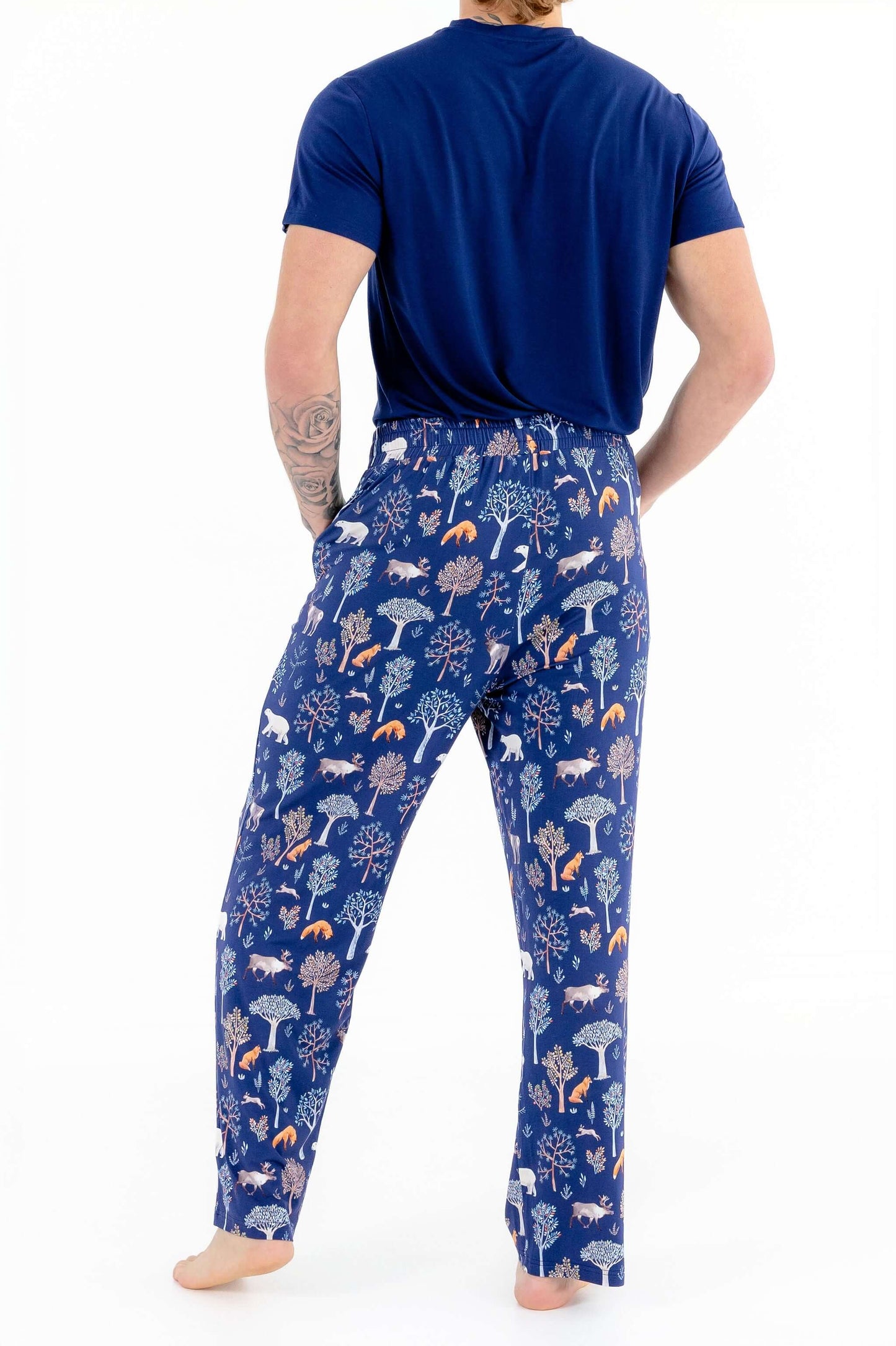 Back view of mens pajama set showing relaxed fit and soft modal fabric