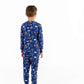 Back view of Woodland Night kids pajamas with cuffed pants and long sleeves