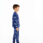 Side view of child modeling soft modal kids pajama set in Woodland Night