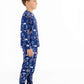 Side view of child modeling soft modal kids pajama set in Woodland Night