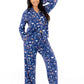 Model wearing Women TENCEL Modal pajama set in Woodland Midnight print, showcasing soft long sleeve PJ with woodland-inspired design.