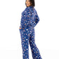 Woman wearing Women TENCEL Modal pajama set in Woodland Night print, long sleeve, standing in profile.