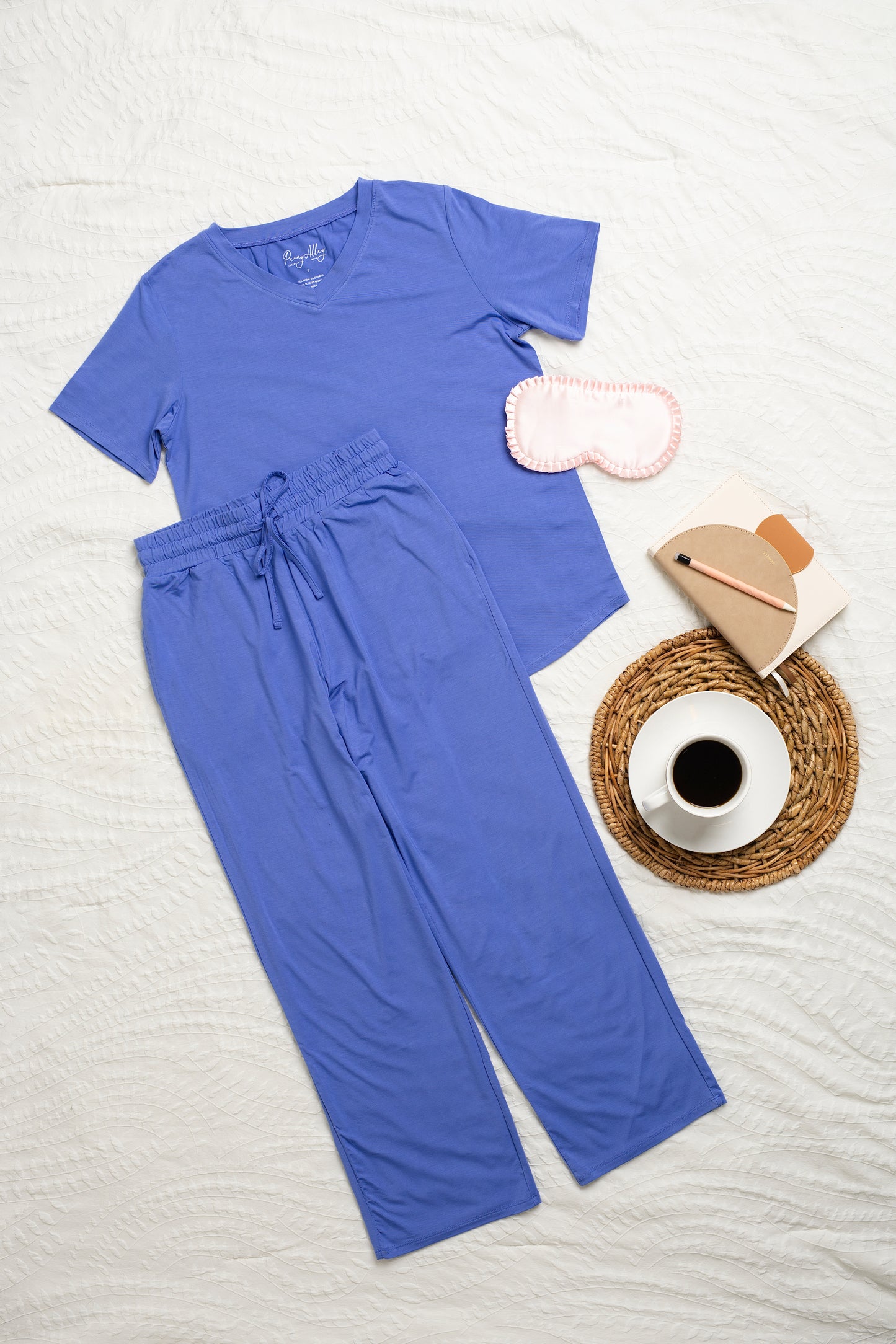 Women Modal Lounge Set – V-Neck Tee & Wide-Leg Pants Periwinkle