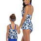 Mommy & Me Matching Blue Palms  2 Piece Bikini Swimsuit