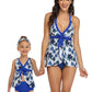 Mommy & Me Matching Blue Palms  2 Piece Bikini Swimsuit