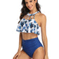 Mommy and Me 2 Piece Bikini White/Blue Palms Swimsuit