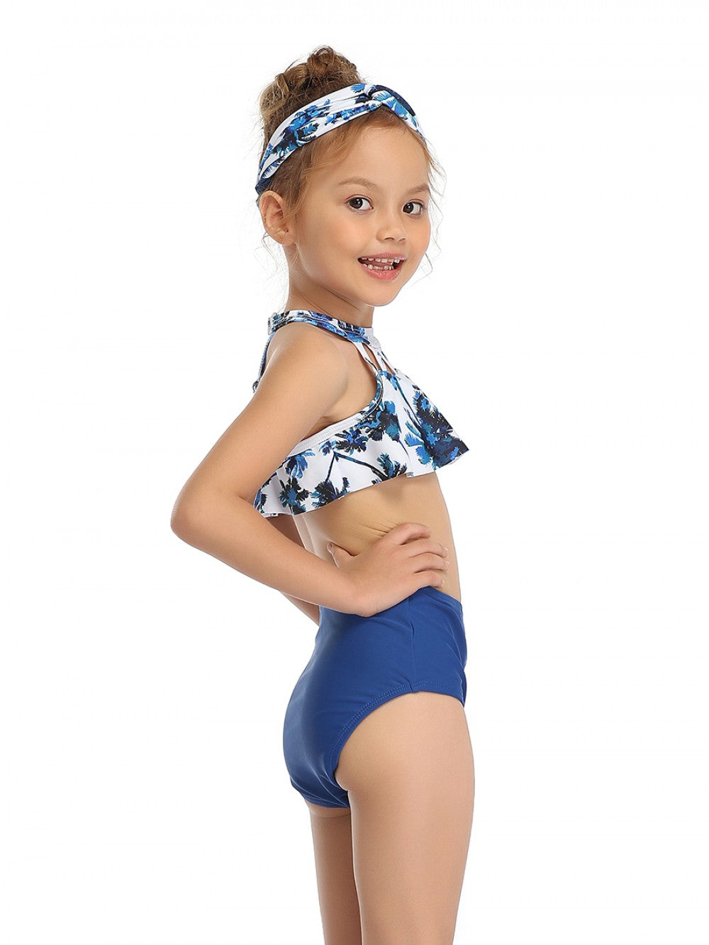 Mommy and Me 2 Piece Bikini White/Blue Palms Swimsuit