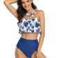 Mommy and Me 2 Piece Bikini White/Blue Palms Swimsuit