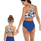 Mommy and Me 2 Piece Bikini White/Blue Palms Swimsuit