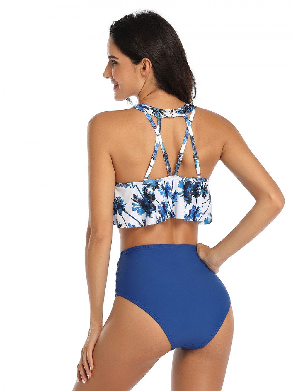 Mommy and Me 2 Piece Bikini White/Blue Palms Swimsuit