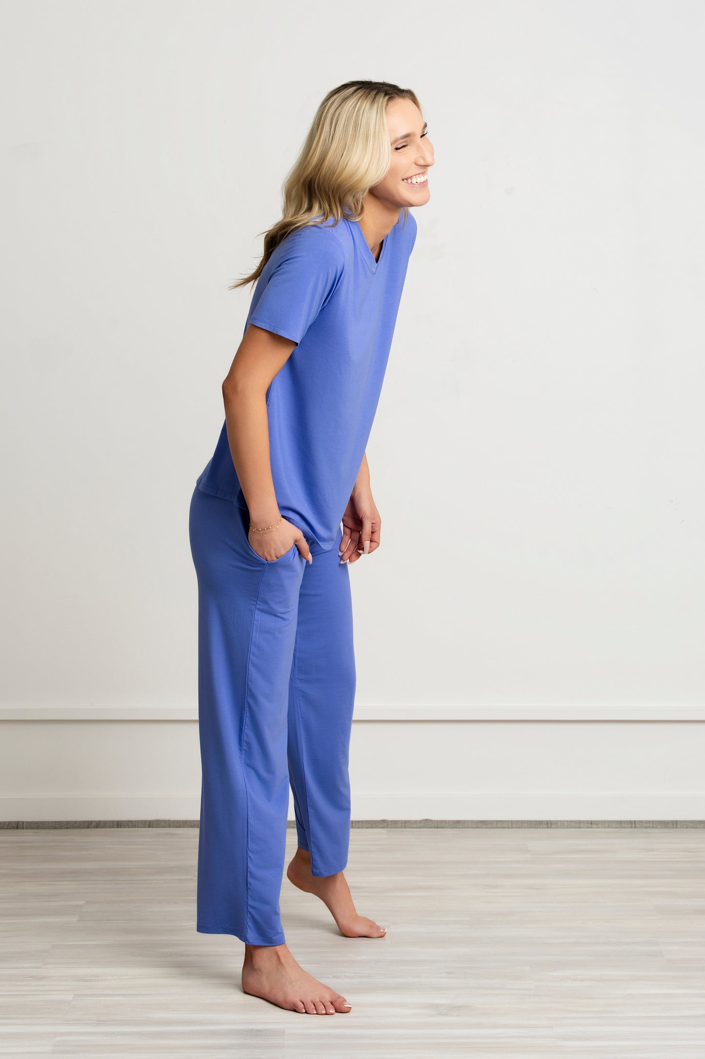 Women Modal Lounge Set – V-Neck Tee & Wide-Leg Pants Periwinkle