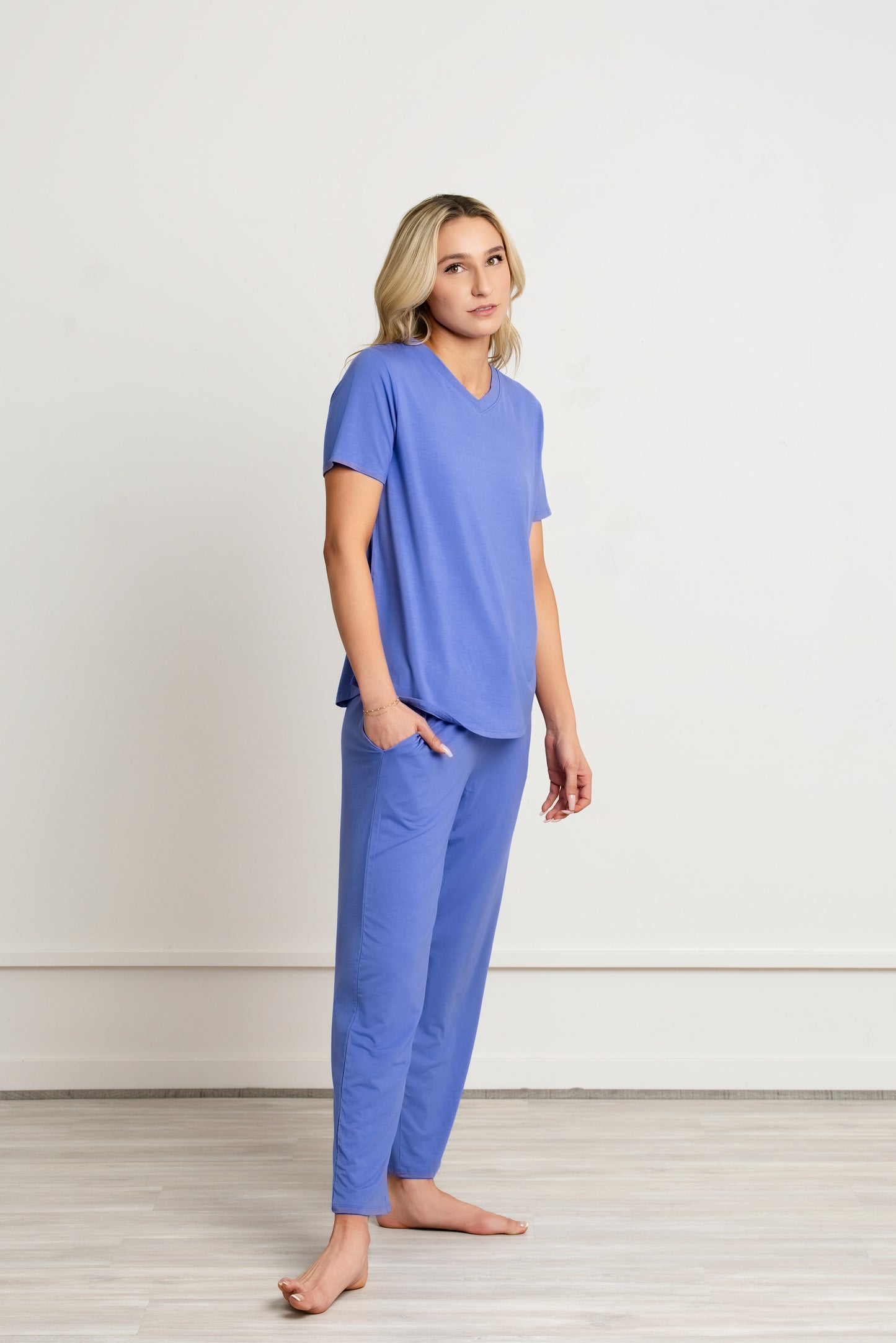 Women Modal Lounge Set – V-Neck Tee & Wide-Leg Pants Sage Green