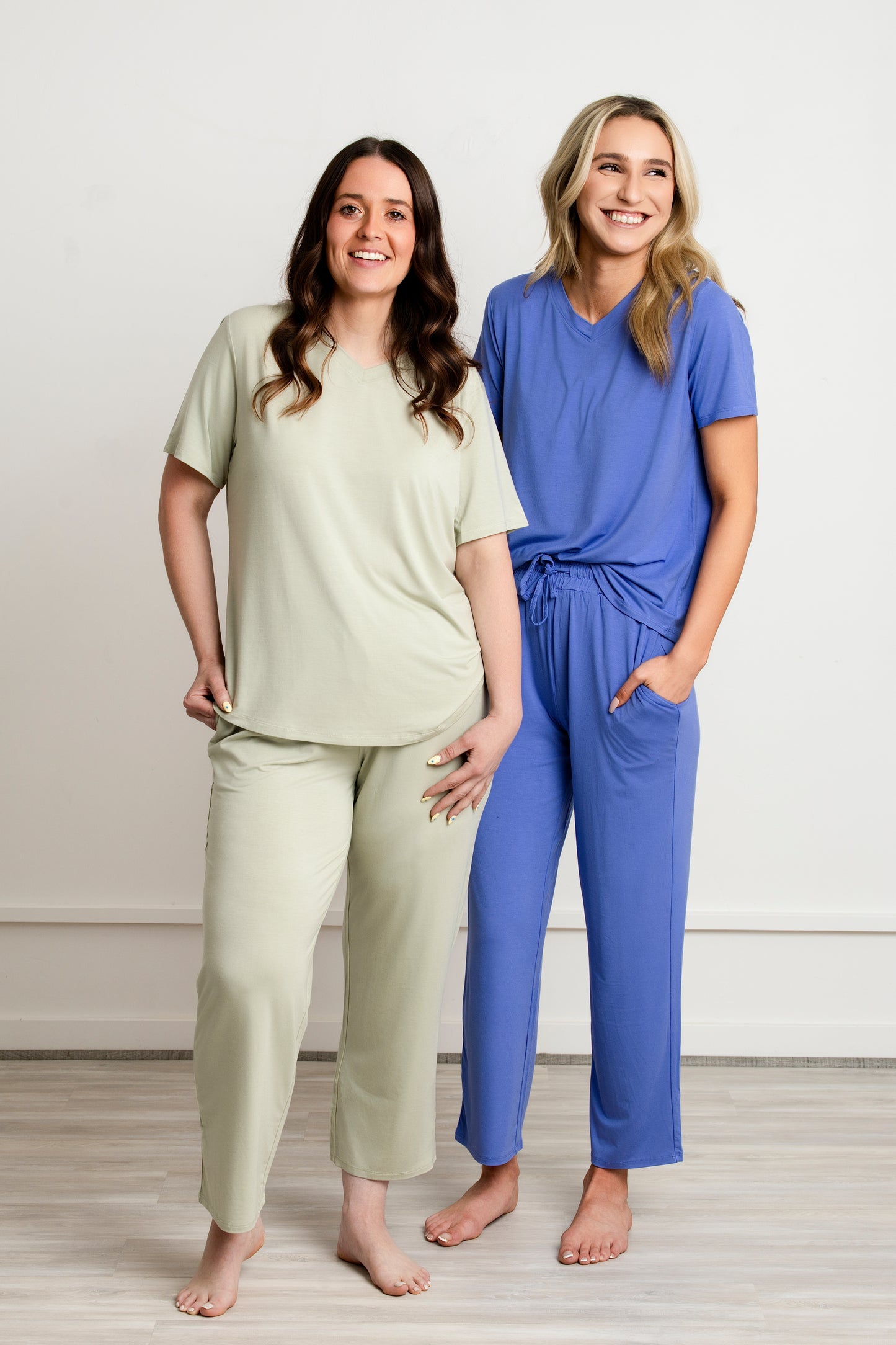 Women Modal Lounge Set – V-Neck Tee & Wide-Leg Pants Sage Green