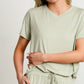 Women Modal Lounge Set – V-Neck Tee & Wide-Leg Pants Sage Green