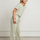 Women Modal Lounge Set – V-Neck Tee & Wide-Leg Pants Sage Green