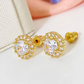 Elegant Gold-Plated Stud Earrings Sparkling Round Cubic Zirconia – 925 Sterling Silver