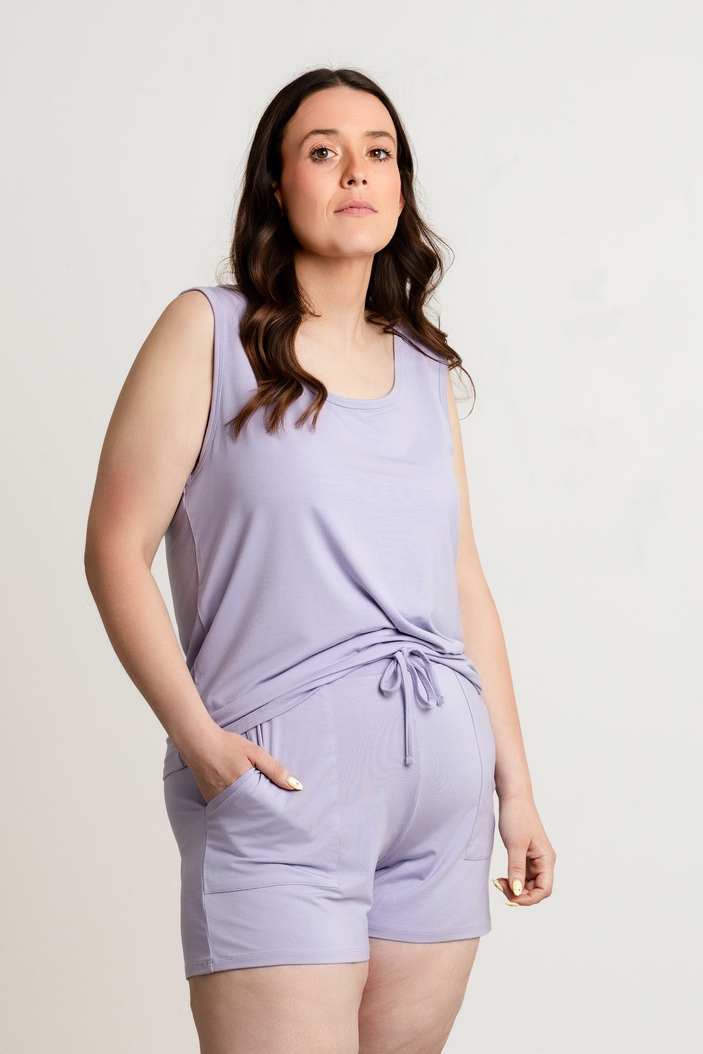 Women Modal Pajama Set-Shorts & Tank- Lavender