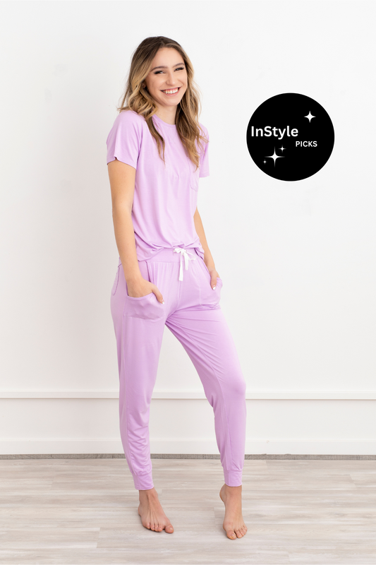 Crew Neck Bamboo Jogger Pants Pajama Set Lilac