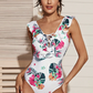 One Piece Ruffle White Floral Swimsuit